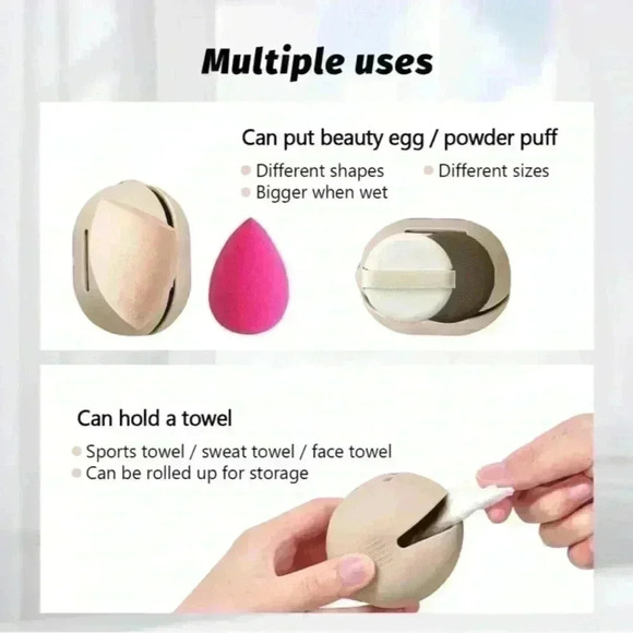 Makeup Sponge Holder Eco-Silicone Vented Blender Case Airy Hanging Gift Khaki - Picture 6 of 16